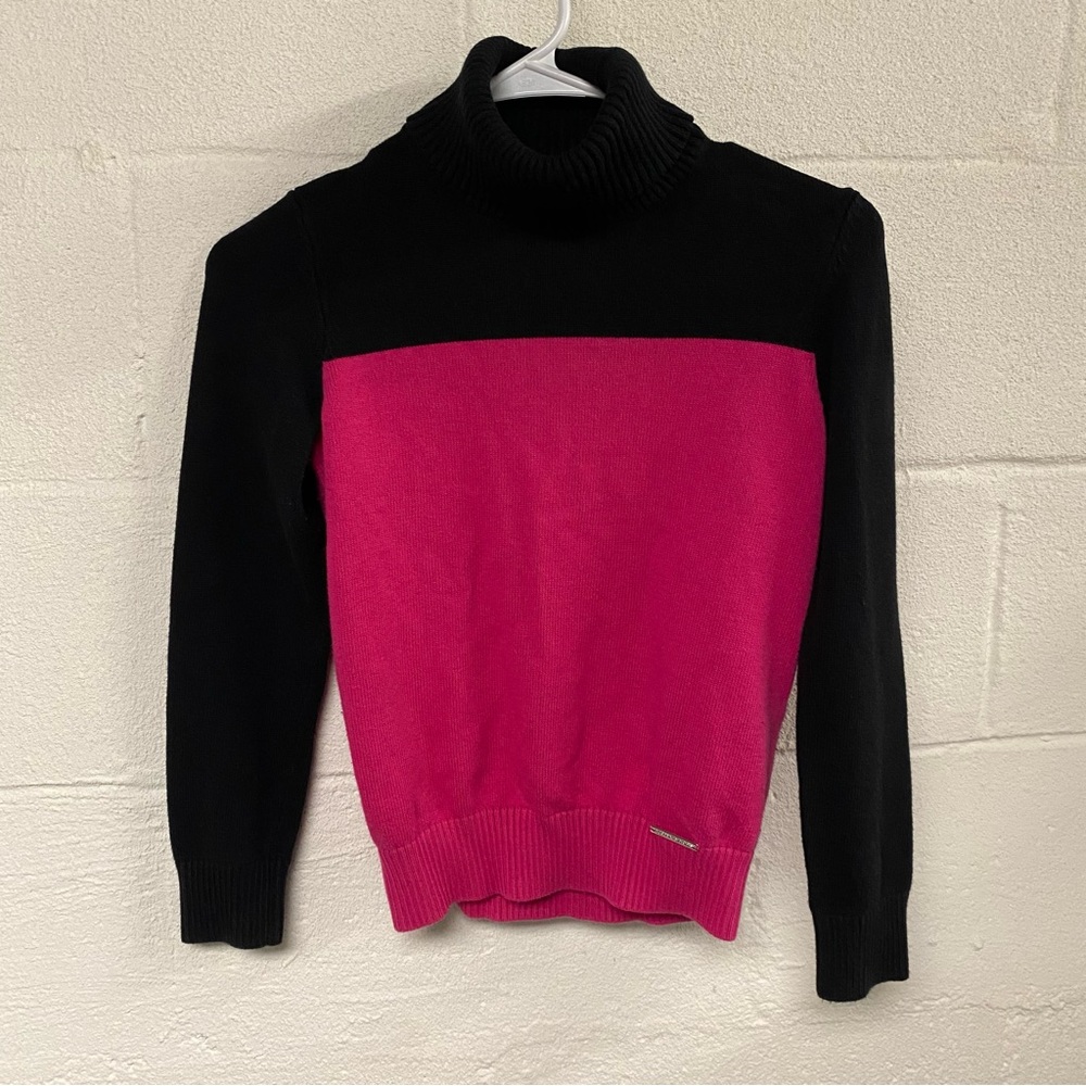 Michael Kors Black and Pink Women's Turtleneck Sweater Size P